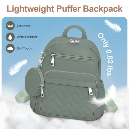 SYTRAH Mini Backpack for Women Small Backpack Purse, Anti Theft Backpack Waterproof Lightweight Puffer Back packs for Travel, Work with Coin Purse Green