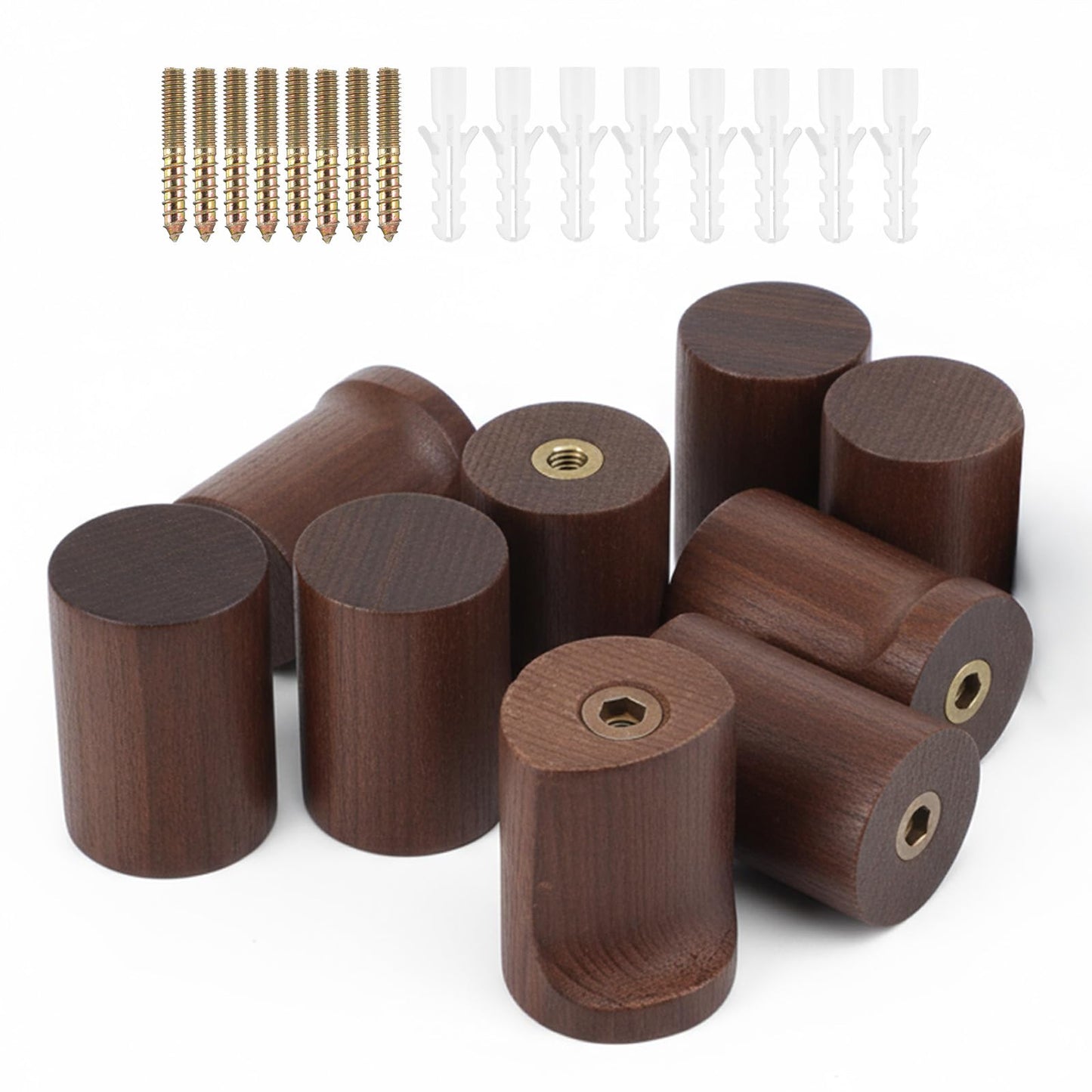 xozeooeu Wood Wall Hooks 8 Pack, Natural Walnut Coat Hooks with Metal Core, Heavy Duty Wall Mounted Hat Hook for Entryway, Bathroom, Bedroom - Rustic Home Decor