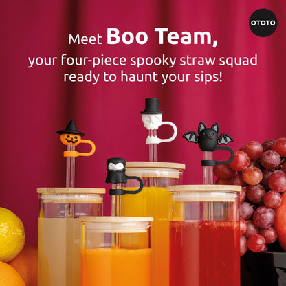 OTOTO Boo Team Straw Toppers Set of 4 - Straw Covers Cap for Tumblers, Covers, Caps for Tumbler Accessories, Cute Water Bottle Accessories, Goth Halloween Spooky Witchy Gifts, Witch