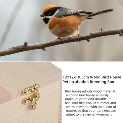 Parakeet Nesting Box, Bird Nest Breeding Box with Perch Wood Bird Cage Bird Nest Bird House for Cage Parrots Mating Box Wood Breeding Box for Cockatiel Parrots and Other Small Birds, 12x12x19.5cm