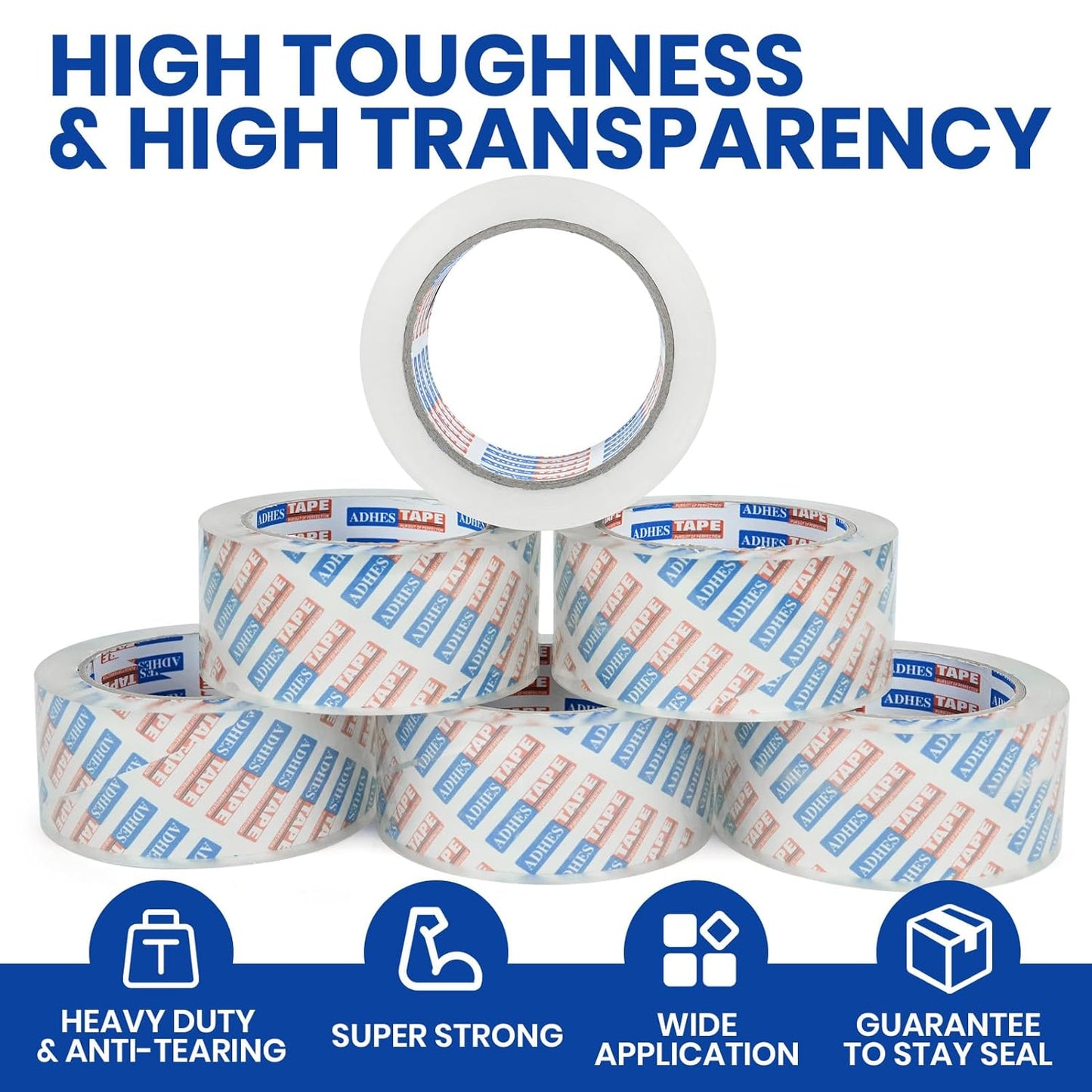 ADHES 36 Rolls Packing Tape with Dispenser Gun, 2.7 Mil Heavy Duty Packaging Tape for for Shipping, Moving and Storing, 1.88 Inch x 60Yards, Super Clear