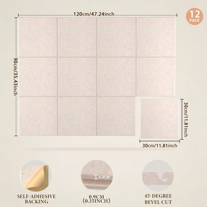 JBER Large Felt Bulletin Board 48"x36" - 12 Pack Felt Wall Tiles, Cork Board Alternative to Use in Office & Home Decor, Classroom Decor, Vision Board to Display Your Photos(Light Camel)