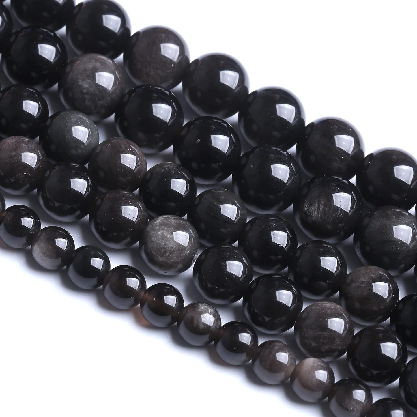 10MM 38PCS Natural Stone Silver Obsidian Loose Beads for Jewelry Making DIY Bracelet