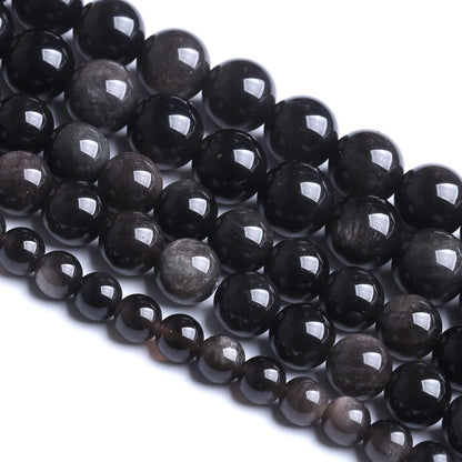 10MM 38PCS Natural Stone Silver Obsidian Loose Beads for Jewelry Making DIY Bracelet