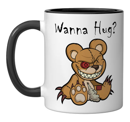Evil Scary Teddy Bear Wanna Hug Cute Halloween Teddy Bear Ceramic Mug, Black/White
