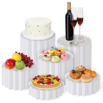Ovveroche 6 Pcs Buffet Risers Food Display for Buffet Table, Acrylic Foldable Cardboard Cake Stands for Dessert Cake Food Jewelry Parties Birthday Wedding Decoration