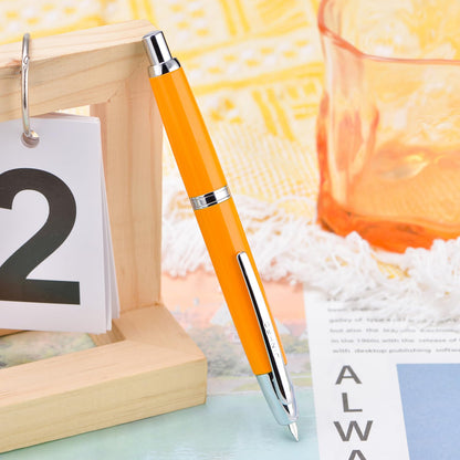 Jinhao 10 Press Fountain Pen with Box, Orange Retractable Extra Fine Nib with Ink Converter Set (Silver Clip)