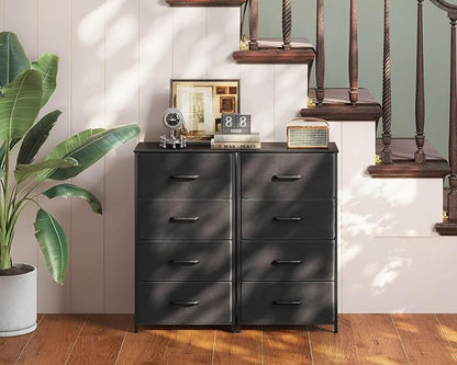 AODK Dresser for Bedroom with 4 Storage Drawers, Small Dressers Chest of Drawers Fabric Dressers with Sturdy Steel Frame, Dresser for Closet with Wood Top, Dark Grey
