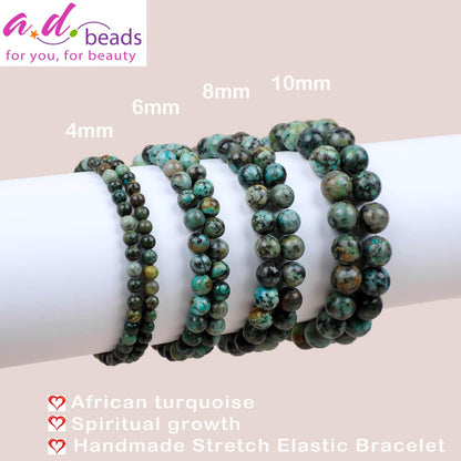 AD Beads Handmade Gemstone Stretch Elastic Bracelet Crystal Healing Reiki Nature's Beauty and Spiritual Essence Unisex (8mm, African Turquoise (Spiritual Growth))