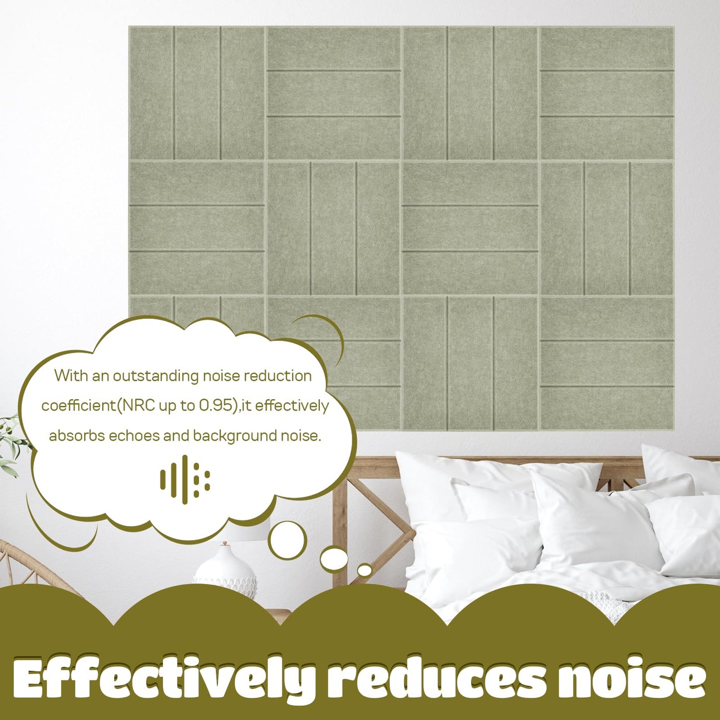 12 Pack Felt Bulletin Board Tiles - Modular Wall Panels (9.45"x9.45" Each), 0.35" Extra Thick Cork Board Alternative with Adhesive Tabs & Push Pins for Office Decor (Sage Green)