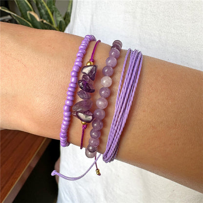 MORIANCE 4Pcs Garnet Bracelet for Women Garnet Healing Crystal Bracelets Boho Bead Bracelet Handmade Red Natural Stone Bracelets Red Jewelry for Women