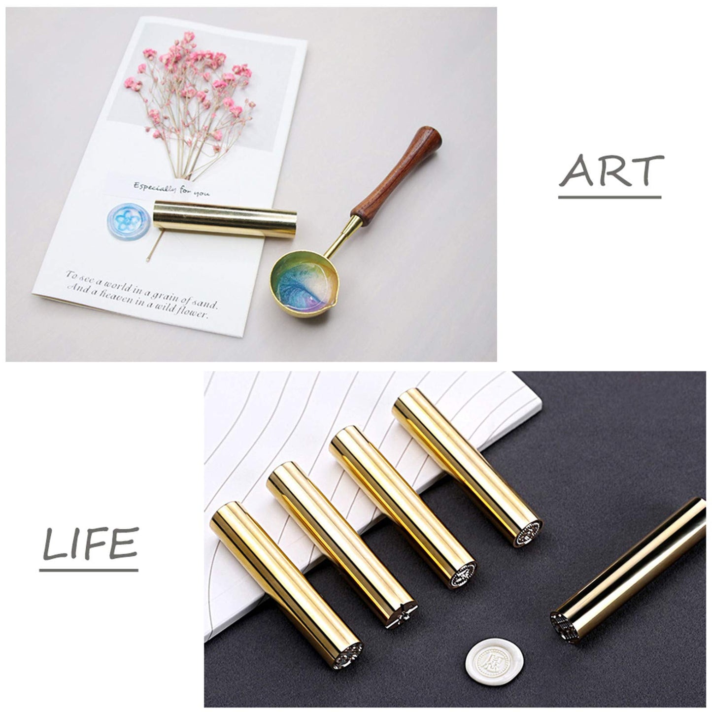 CRASPIRE Wax Seal Stamp Key Mini Wax Stamp 15mm Mini Brass Stamp Wax Seal, 0.59inch Wax Seal Stamp Mini Brass Sealing Stamp for Weeding Invitation Christmas Thanksgiving Envelope Card Gift