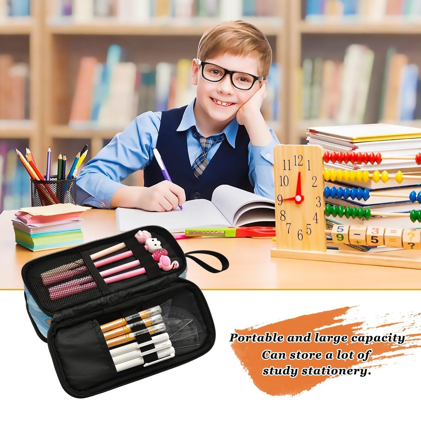 Kcldeci Green Marble Pencil Case, Abstract Gold Glitter Stone Big Capacity Pencil Pen Case Pencil Bag Pouch Holder Box For Middle/High School Office College Adult Girl and Boy