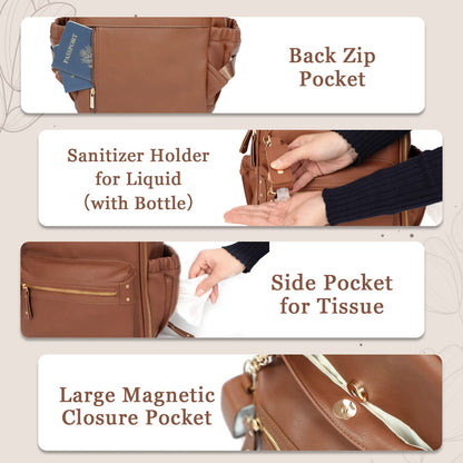 miss fong Small Diaper Bag Mini Diaper Bag Backpack Mini Backpack with 11 Pockets Baby Diaper Bag with Hand Sanitizer Holder, 2 Insulated Pockets