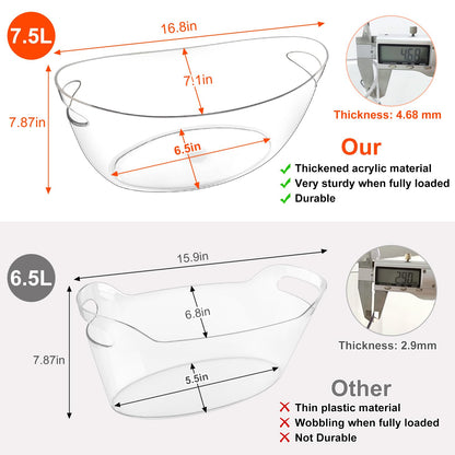 Blaithom 2-Pack Ice Buckets for Parties, 7.5L Clear Acrylic Beverage Tub