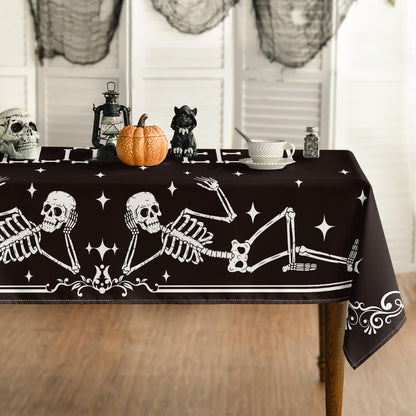 Horaldaily Halloween Tablecloth 60×60 Inch Square, Spooky Skeleton Skull Star Black Washable Seasonal Table Cover for Party Picnic Dinner Decor