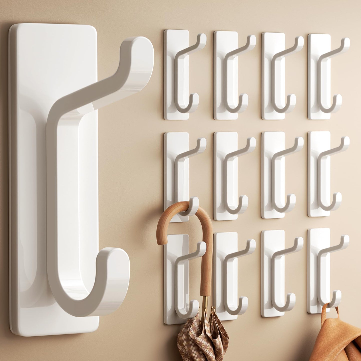 pickpiff 12 Pack Wall Hooks for Coat and Towel: 13LB Strong Adhesive Door Hanger Stick on, White