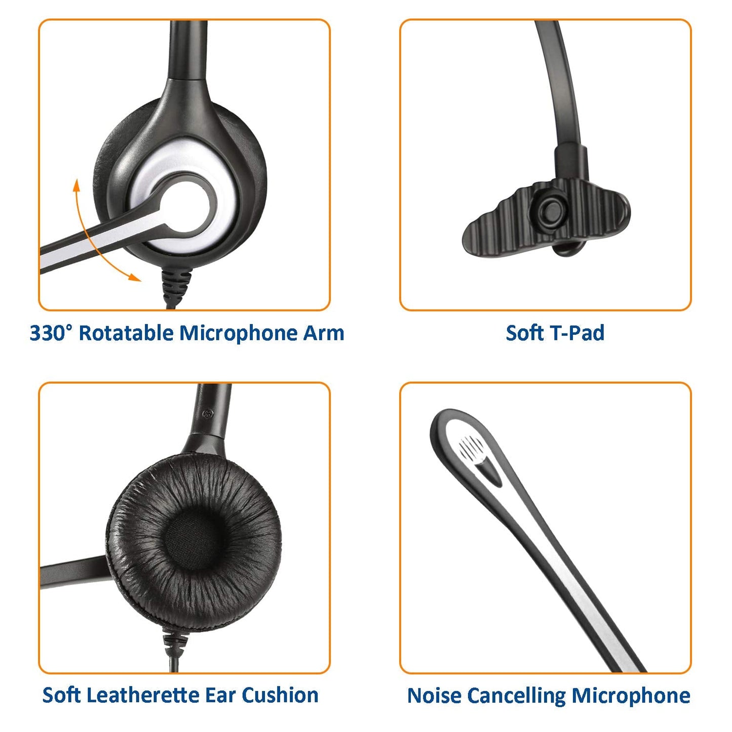 Wantek Corded Telephone Headset Mono w/Noise Canceling Mic Compatible with ShoreTel Plantronics Polycom Zultys Toshiba NEC Aspire Dterm Nortel Norstar Meridian Packet8 Landline Deskphones(F600S2)