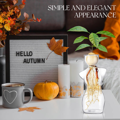 Avocado Propagation Vases for Plants Glass Flower Elegant Female Silhouette Avocado Growing Arrangements Art Vases for Seed Starting Water Rooting Home Decor Bulbs Plant Cuttings