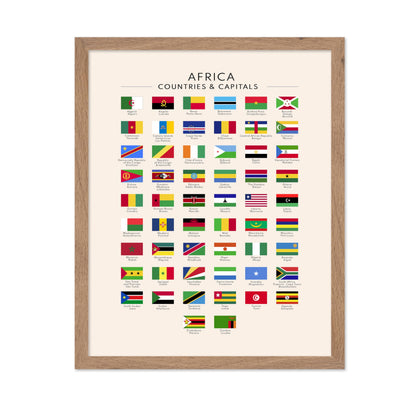 Poster Master Flags of Africa Poster - African Countries & Capitals Print - Learning Materials Art - Flag Art - Gift for Students & Teachers - Decor for Classroom or Library, 11x14 Beige Framed