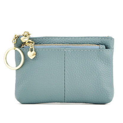 ZOOEASS Coin Purse Women Genuine Leather Zip Mini Purse With Key Ring Triple Zipper Card Holder Wallet (Blue)