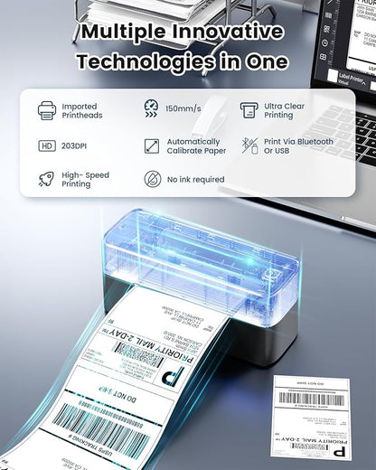 Phomemo Bluetooth Shipping Label Printer, 241BT 4X6 Wireless Thermal Printer for Samll Business, Label Printers for Shipping Package, Compatible with iPhone, Android, Amazon, Shopify, UPSP, Gray