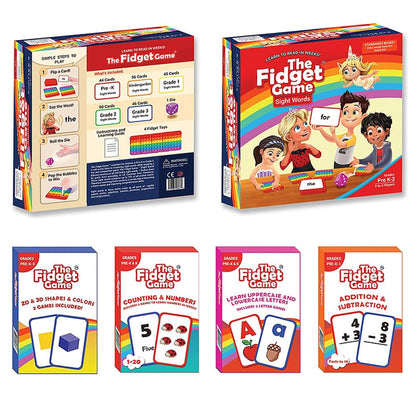 THE FIDGET GAME Kindergarten Learning Bundle - Flashcards and Pop Fidget Toys for Kids Pre-K to Grade 3 - Learning Activities and Games for High-Frequency Dolch Sight Words - Includes Mats and Dice