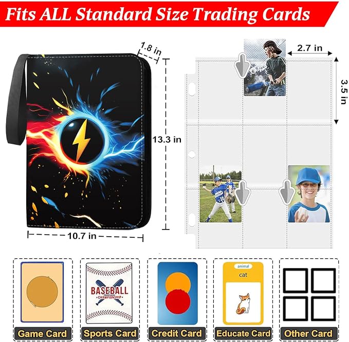Trading Card Binder 9-Pocket, 900 Pockets Collectible Trading Card Album with 50 Removable Double-Sided Pages for MTG, TCG Game Cards and Sports Cards Storage - Black