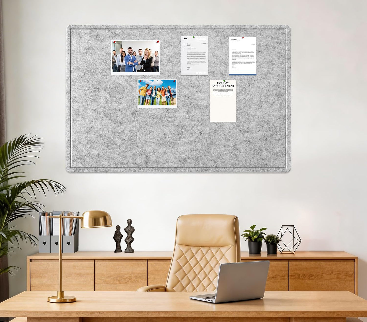 Large Bulletin Board - 48 X 36 inches Decorative Felt Pin Board - 4' x 3' Cork Board Alternative for Wall - Foldable Photo Board Self-Adhesive Vision Board Prayer Board with 30 Pushpins - Silver Gray