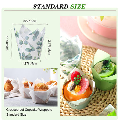 Havawish 500 Counts Green Tulip Cupcake Liners Birthday Party Eucalyptus Muffin Cupcake Baking Liners Grease Proof Cake Liner Holders for Wedding Birthday Party
