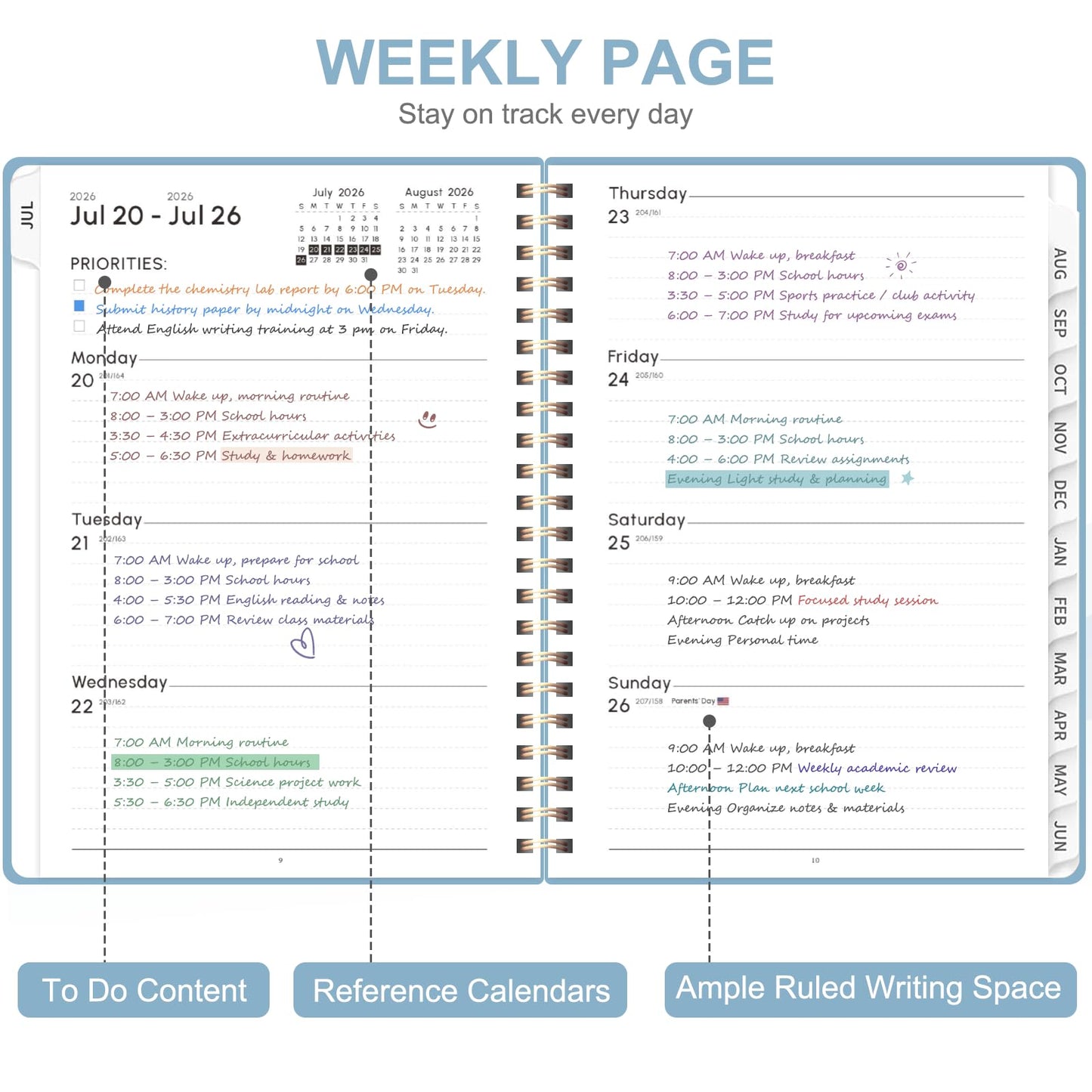 Planner 2026-2027, Weekly and Monthly Academic Planner, July 2026 - June 2027, Hardcover Calendar Agenda Book for School Year Planning, School Supplies for Teacher and Student, A5(6.3'' x 8.5'')
