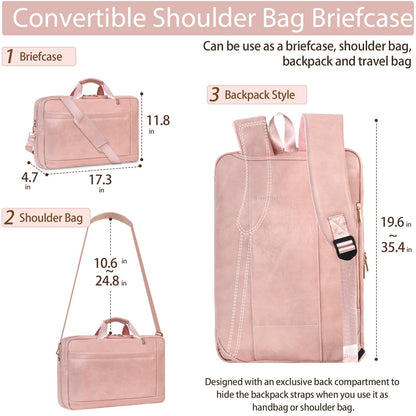 Stuery Faux Leather Messenger Bag for Men 17-17.3 Inch: Laptop Bag Briefcase Computer Handbags Shoulder Crossbody Bag with Padded Laptop Sleeve for Work College Travel, PU Pink