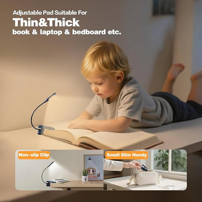 VAVOFO Rechargeable Book Light for Reading in Bed Kids, 7 LED Reading Light with 9-Level Warm Cool White Daylight, Eye Care Lamp with Power Indicator for Bookworms (Metallic Grey)