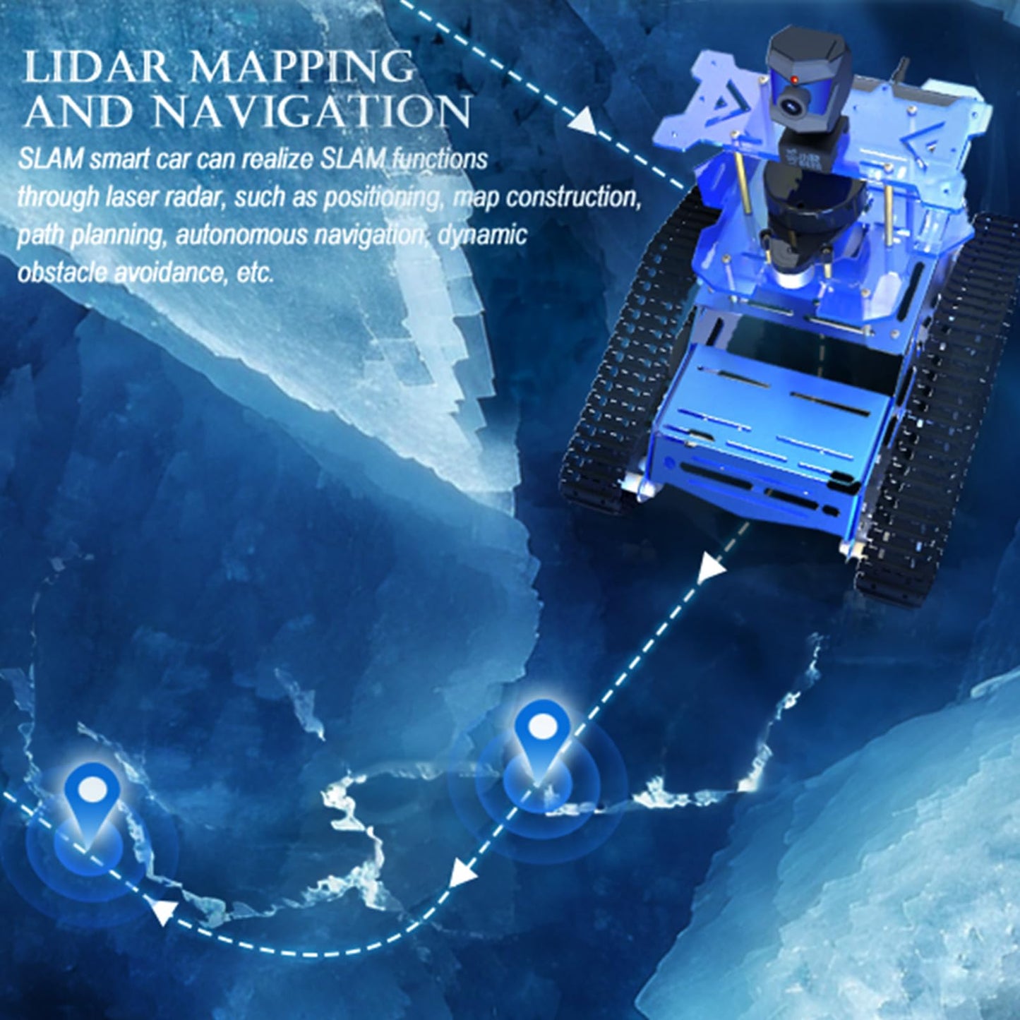 Smart Tank Robot Car ROS SLAM with LIDAR, Aluminum Alloy Chassis, Display, HD Camera, Support SLAM Mapping Navigation and Autonomous Driving (with Raspberry Pi 4B 4GB), AI Tracked Car (Black)
