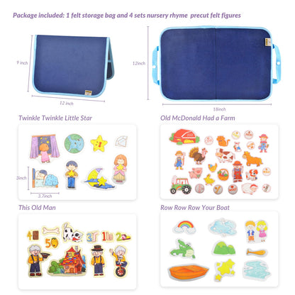 CHEFAN Felt/Flannel Board Story Set of 4, PRECUT Felt Pieces for Preschool Toddlers Circle Time,Old McDonald Had a Farm, This Old Man, Twinkle Twinkle Little Star, Row Row Row Your Boat