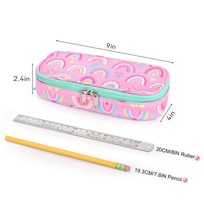 mibasies Girls Pencil Case for Kids, Multi-Slot Pencil Pouch, Rainbow Pink
