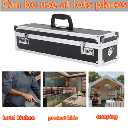 Flydoniso Chef’s Knife Case Aluminum Hard Case with Dual Combination Locks Cultery Carrier Portable Knife Organizer Block Holders Protectors With 8 Slots Can Hold Home Kitchen Knife Tools Up To 17.5”