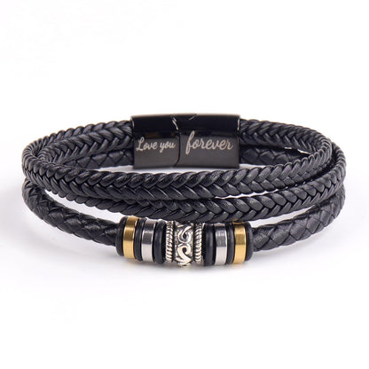 LIU JUN To My Son Grandson Bracelet From Mom Grandma, Infinity Knot Love You Forever Linked Together Handmade Leather Cuff Mens Birthday Weave Gift Jewelry (Love You Forever)