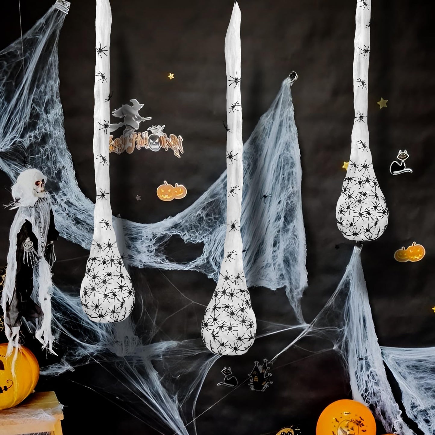 3pcs Halloween Hanging Decorations Spider Egg Sacs - 41 Inch Spider Egg Decoration with Led Lights for Yard Lawn Tree Halloween Party Decorations Indoor Outdoor