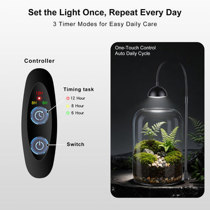 Xyingshine Glass Plant Terrarium with LED Grow Light & Adjustable Ventilation, 8.2" Desktop Terrarium for Venus Fly Trap, Moss & Succulents, Borosilicate Indoor Planter for Home Office Decor