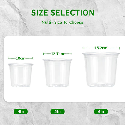 Plgardpo Clear Nursery Pots, 4/5/6 Inch Transparent Plastic Plant Pots with Drainage Holes, Variety Pack Seed Starting Pots, Clear Flower Pots for Indoor Outdoor Plants, 24 Packs