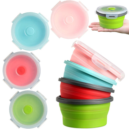 Suclain 4 Pcs Camping Bowl with Lid Collapsible Silicone Lunch Box Salad Bowl Expandable Food Storage Container Folding Travel Container for Hiking Camping(Red, Pink, Blue, Green,12 oz)