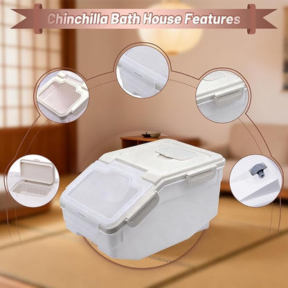 Extra Large Chinchilla Sand Bath Container Kit Plastic Dust Bath House Hamster Shower Room for Hedgehog Guinea Pig Squirrel Small Animals (Grey)