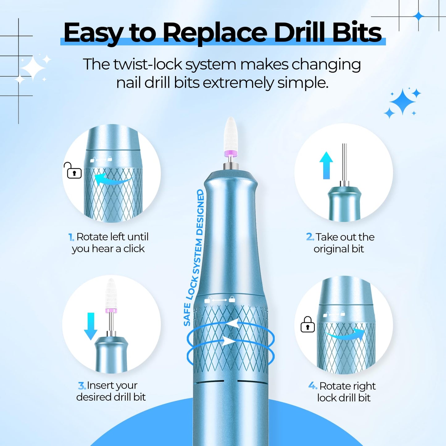 40000RPM Electric Nail File Drill Professional Kit, Drill Machine with LCD Display, Manicure Pedicure Polishing Acrylic Gel Nail Grinder for Salon, Home Use