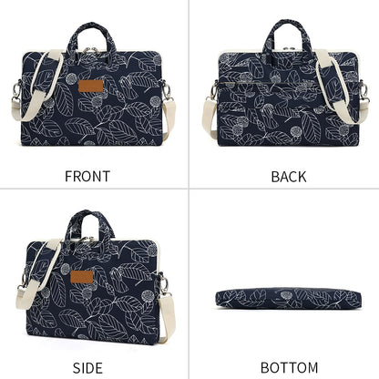 canvaslife Patten Waterproof Laptop Shoulder Messenger Bag Case Sleeve for 14 Inch 15 Inch Laptop Briefcase 15.6 Inch (Blue leaves)