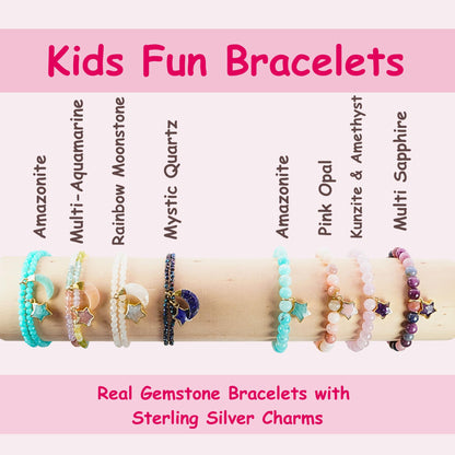 Moonstone Bracelet Birthday Gift for Girls, Toddler Bracelet with Certified 925 Sterling Silver 18K Gold Vermeil Moonstone Crystal Barrel Charm - Natural Organic Gift