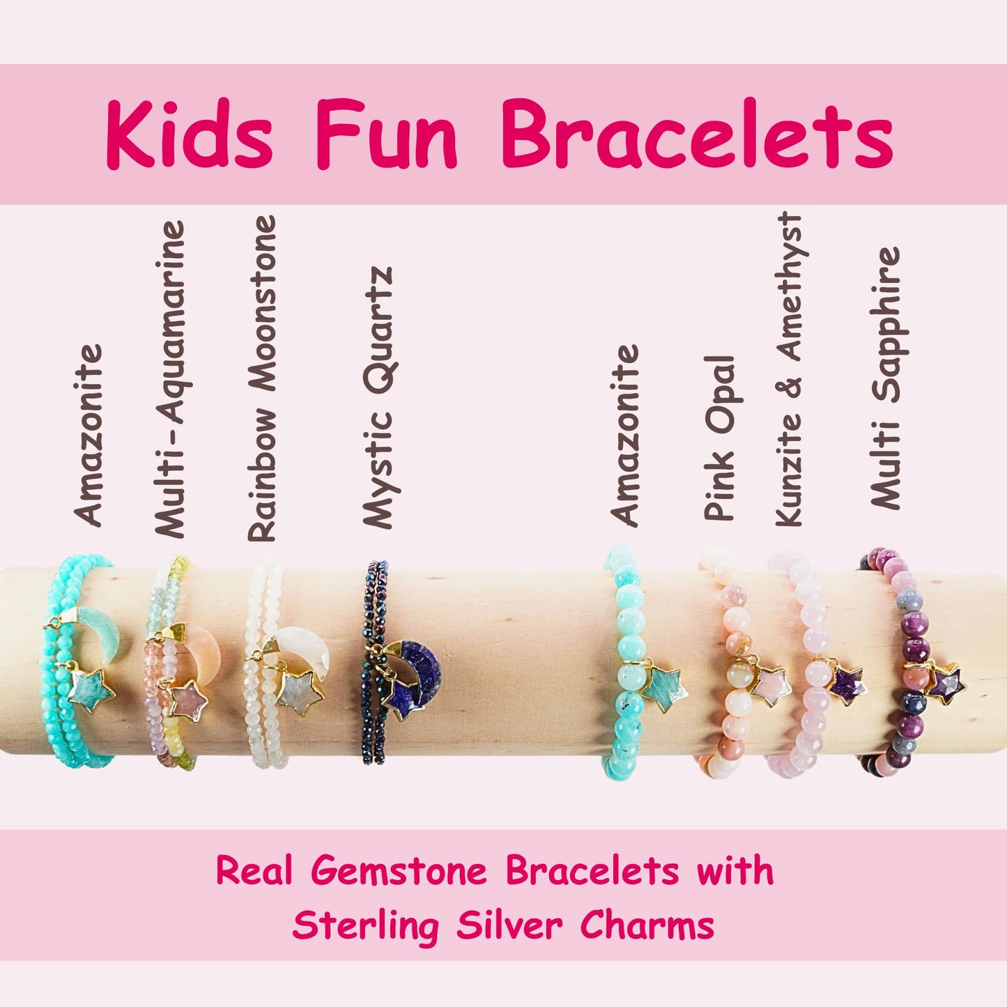 Amazonite Bracelet Birthday Favors for Kids, Toddler Bracelet with Certified 925 Sterling Silver 18K Gold Vermeil Amazonite Crystal Star Charm