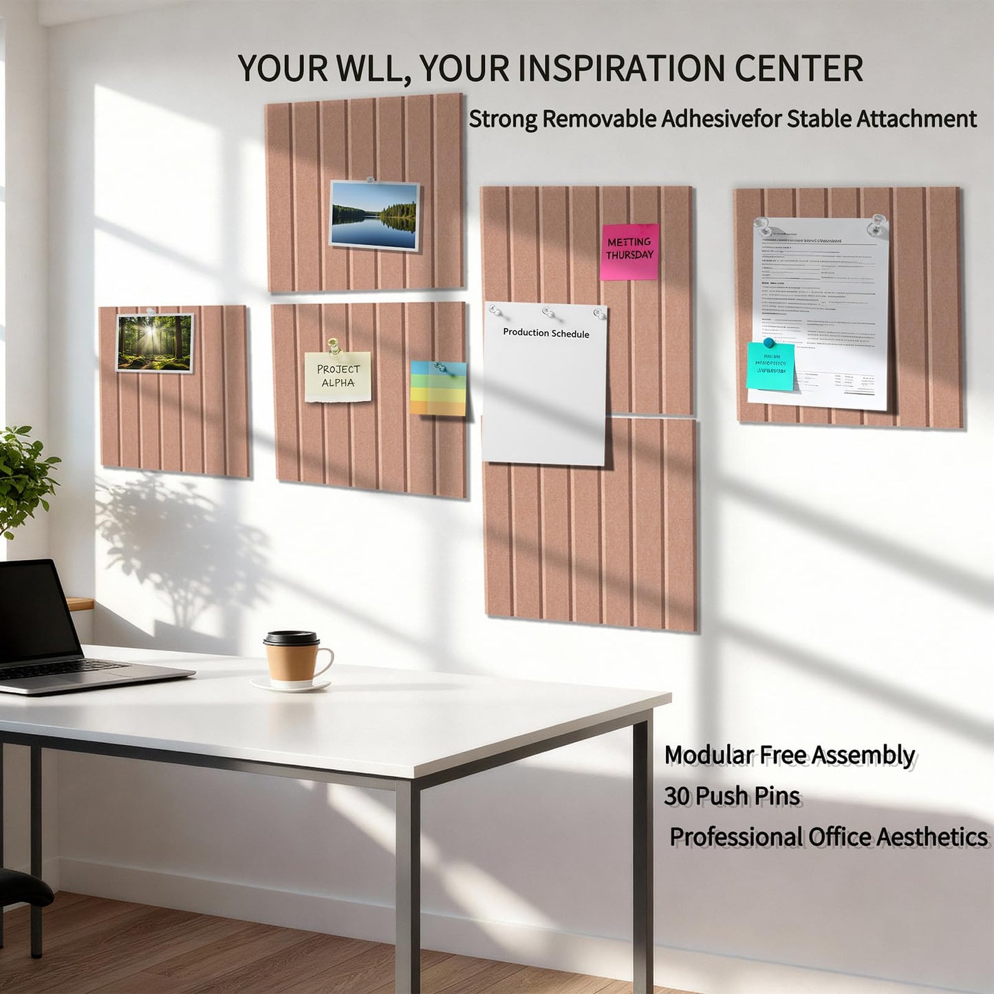 12 Pack Bulletin Boards 48" x 36" Alternative Cork Board for Office,Built-in Storage Device，Large Cork Boards for Walls ， Felt Wall Tiles, Contains Removable Security Stickers and PushPins (V-Pink)
