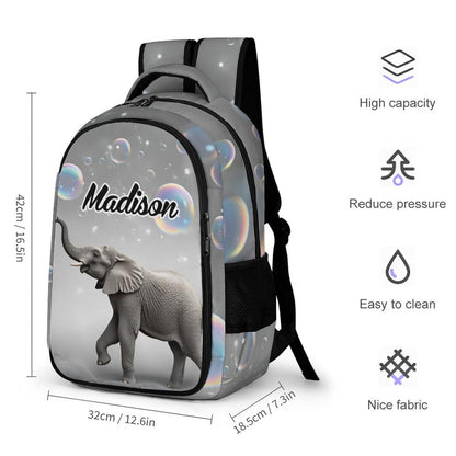 YMububWena Personalized Elephant Backpack for Students Custom Name School Bookbag Daypack for Boys Girls Gifts