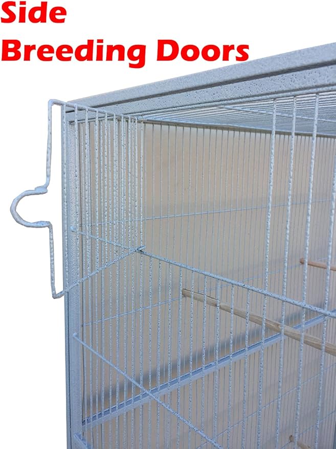 Large Double Breeding Flight Bird Wrought Iron Double Parrot Bird Cage Slide Out Center Divider Side Nesting Box Doors Cockatiel Conure Removalbe Rolling Stand